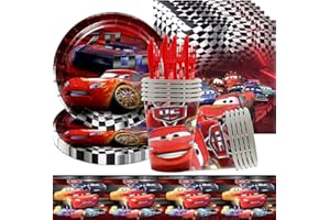 QWEPU Festa cars compleanno kit party, Cars Stoviglie Feste, Stoviglie di Compleanno a tema auto per Bambini, Decorazioni per Feste di Compleanno per Bambini car Party 61 Pezzi