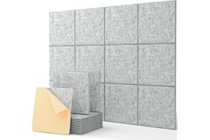 SOUNDSBAY Kwadratowe płyty akustyczne, samoprzylepne, pochłaniacz dźwięku, dźwiękochłonne panele ścienne o wysokiej gęstości, izolacja akustyczna, 12 szt., 30 x 30 x 0,9 cm