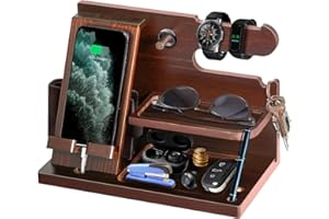 ROBOMANOR Geschenke für Männer Geburtstag Holz Telefon Dockingstation Geldbörsenständer Uhren Nachttisch Organizer Männer Geschenk Ehemann Papa Geschenk Vatertag Bruder Jubiläum Geburtstagsgeschenk für Männer