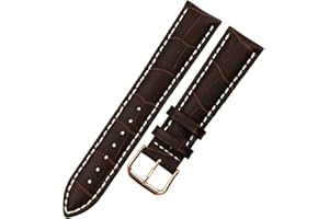 RECHERE Alligator Crocodile Grain Leather Contrast Stitch Watch Band Strap Pin Buckle Color Brown