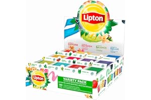 Lipton, Séléction Détente, Coffret Thé et Infusions, 12 Goûts Différents, Thé Vert, Thé Noir et Infusions, Infusion à Froid ou Chaud, 1 Boite de 180 Sachets