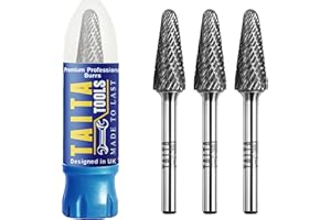 TAITATOOLS Carbide Burr 1/4" Shank, SL-4 Tungsten Double Cut Rotary Die Grinder Bits - Cutting Burrs for Milwaukee, Dewalt and Makita Die Grinder Accessories - Wood Carving Metal Working & Sturdy Storage Case