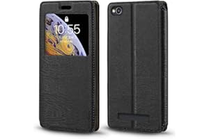 SHANTIME Xiaomi Redmi 4A Caso, Funda de Cuero de Grano Madera con Titular de la Tarjeta y Ventana, Tapa Magnética Flip Cover Para Xiaomi Redmi 4A (Negro)