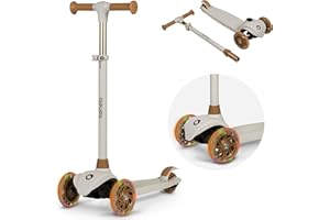 LIONELO Jessy Trottinette d'équilibre pour Enfants de 3 Ans à 50 kg, Trottinette Trois Roues Légère avec Réglage en Hauteur, Roues LED, Plateforme Antidérapante, Hauteur Scooter (Brown)