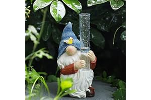 Tuzsocr Resin Gnome Rain Gauges,Outdoor Decorative Rain Gauge,Cute Statues Rain Measure Gauge,Hand Painted Gnome Sculpture with Plastic Rain Water Gauge,for Patio Lawn Garden Yard Decor Rain Catcher