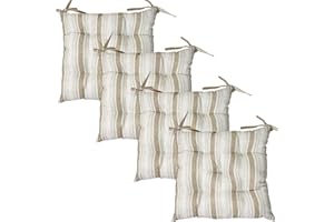 Viste Tu Hogar Pack 4 Cojines para Silla 45 x 45 cm, Relleno de Poliester con Diseño de Rayas, Cómodas y Blandas, Ideal para la Decoración de Cocina, Salón o Terraza, Fabricado en España, Marrón Rayas