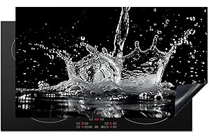 KitchenYeah© Protection Pour Plaque Induction 90x52 cm Plaque de Deco Cuisine Protégé Cache De Cuisson Vitroceramique Eau - Éclaboussure - Noir