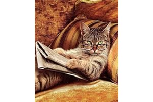 MXJSUA DIY 5D Diamond Pintura por número Kit, Full Diamond Lectura Libro Gato Cristal Rhinestone Adornos de Punto de Cruz, diseño de Bordado Artes Manualidades Lienzo Pared decoración