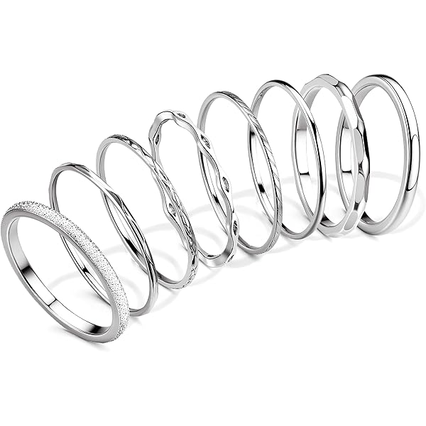 VELESAY 12 stuks roestvrijstalen ringen, stapelbare knokkelsringen voor dames vrouwen, 2MM dunne knokkelsring, midi-band, ringen, stapelringen, vingerringen, roestvrijstalen knokkelsringen set
