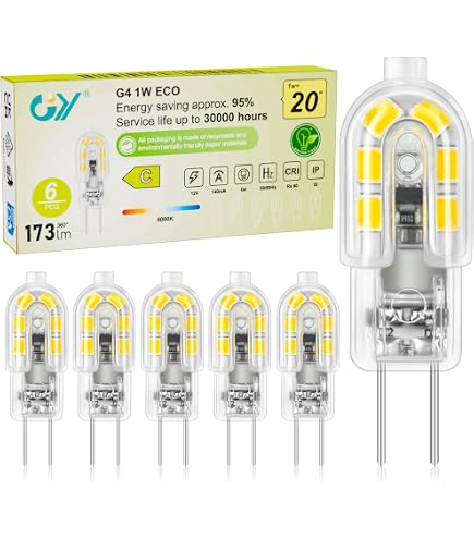 Ampoules LED G4 1W (équivalent 20W) – Blanc Chaud 3000K, 173 Lumens, Lot De 6, Non-dimmable