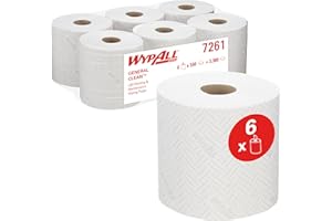 WypAll L20 General Clean Cleaning and Maintenance Wiping Paper 7261-2 Ply Centrefeed Rolls - 6 Rolls x 550 White Paper Wipers (3,300 Total)