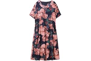 PHAVN Vestido de seda de verano, vestido largo suelto de mediana edad y ancianos por encima de la rodilla, ropa para mamá