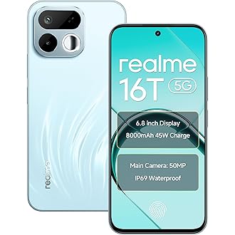 realme 16T 5G Smartphone 8000mAh Batterya 45W Fast Charge, 6.8 inch 144Hz Display, 8GB RAM 128GB ROM, 50mp AI Rear Camera, MediaTek Dimensity 6300 Chi