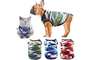 TVMALL 3 Pezzi Camicie per Cani Maglietta Vestiti per Cani Gatto T-shirt Camicie Sportive mimetiche estiva Gilet per Cani traspirante Abbigliamento da spiaggia per Cuccioli, Cani di Piccola taglia e Gatti
