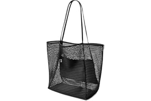 Bekeify Sac de Plage en Maille pour Femme, Sac à Bandoulière Unique avec Poche Intérieure Zippée, Grande Sac de Courses Famille Pliable, pour Plage, Voyage, Piscine