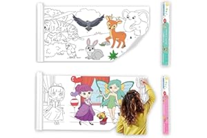 Vamotto Large Size Coloring Paper Roll for Kids, Toddler Drawing Paper Roll,DIY Sticky Wall Painting Color Filling Paper,Creative Early Educational Toys for Toddlers 300 * 38cm (Princess & Animal)