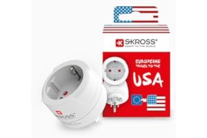 SKROSS | 1.500203-E | Europe to USA | Adattatore da Viaggio Internazionale - Entrata Presa Shuko o Europea, Uscita Spina USA - Tensione e Potenza 100V – 1500W / 250V – 3750W. Protezione Anti Scossa