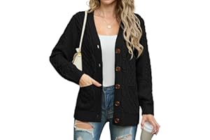 GRECERELLE Womens Cardigans Knit Aran Cable Long Sleeve Button Down Oversized Ladies Jumper Cardigan Knitwear with Pockets for Winter Fall Spring