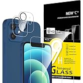 NEW'C Screen Protector for iPhone 12 + Camera Protector | 4 Pack, 2 Pack Screen Protector + 2 Pack Camera Lens Protector, HD