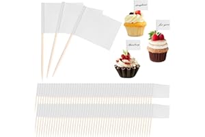 AHQIZFX Lot de 100 cure-dents en forme de drapeau blanc pour cocktail, gâteaux, petits cure-dents, petits cure-dents, décorations pour cupcakes, fruits, cupcakes, aliments, drapeaux pour fête, bar, événements