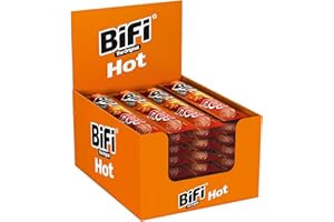 BiFi Original Hot - Stick di salame piccante, carne e salumi essiccati all'aria, con pepe, coriandolo e aglio, confezione in formato tascabile ottimi da sgranocchiare, confezione da 40, 40 x 20 g