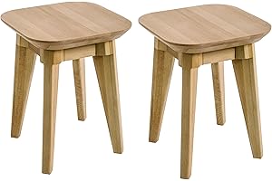 KROKWOOD 2 x Paris Solid Wood Stools in Oak 35 x 35 x 45 cm