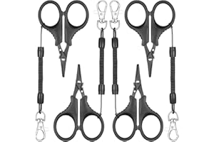 HJZHII 4 forbici da pesca, lenza e filo intrecciato, accessori per pesci in acciaio inox, con cordino retrattile per acqua salata e acqua dolce, antiscivolo da impugnare, nero