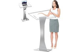 Afitdon Podio de acrílico con base estable de hierro y ranura para bolígrafo, atril de púlpito de iglesia con plataforma de lectura de acrílico de 10 mm, soporte de podio para iglesia, conferencias,