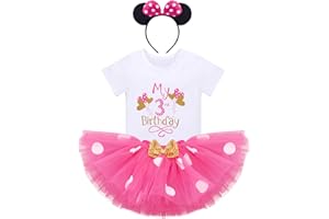 IDOPIP Trajes de Tercer Cumpleaños para Niñas Falda tutú de Princesa Conjuntos de 3 Piezas Camisetas de Manga Corta Camisetas + Falda Tutú de Lunares + Diadema con Lazo