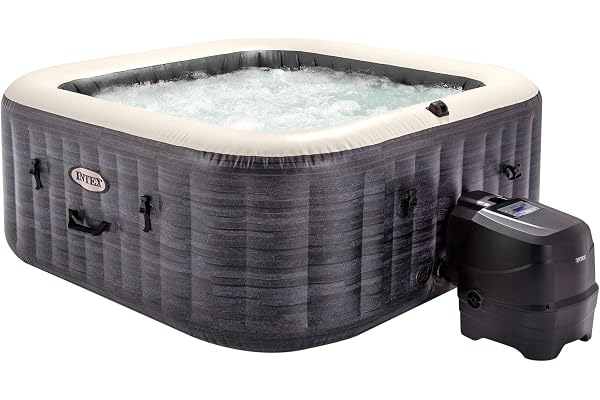 Intex Spa Gonflable carré Greystone Deluxe 4 Personnes, 175 x 175 x 71 cm, Chauffage 2 200 W, Bulles air Chaud, chlorateur salin, épurateur avec Filtre S2 (1 741 l/h), Accessoires Inclus (55093)