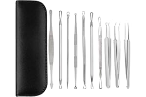 Gasea 10PCS Tire Comedon Point Noir Outil Professionnel Extracteur d'Acné Pince a Bouton Noir et Comedon en Acier Inoxydable Blackhead, Comedone et Acné Extractor sans Risques Nez Visage Peau