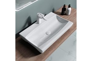 doporro Lavabo da Appoggio in Ceramica Bianco Lucido, Lavandino Bagno Moderno con Foro Rubinetto e Rivestimento Nano 62,5x39,5x12 cm Brüssel890