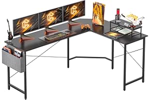 ‎CUBICUBI CubiCubi Moderner L-förmiger Computertisch, 170 x 120 cm PC-Tisch, Stabiler Schreibtisch für Gaming, Eckschreibtisch mit Monitorständer und Schublade, ecktisch groß bürotisch, Schwarz