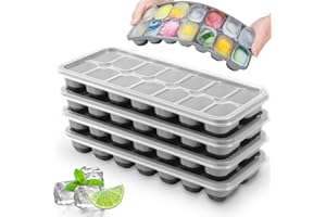 4 Pack Ice Cube Trays with Lids, JRISBO BPA Free Silicone Ice Cube Moulds LFGB Certified, Stackable Ice Cube Mold for Baby Food, Chilling Whiskey and Drink, Flexible & Easy-Release