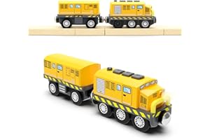 LIBOON Battery Trains for Wooden Tracks, Motorized Locomotive Train for Kids Electric Train Accessories, Toy Train Set with Magnetic Trains Compatible with Thomas, Brio, Chuggington, Melissa & Doug