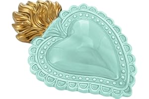 Baroni Home Cuore Sacro Ex-Voto in Ceramica Dipinta a Mano con Fiammella, Arte Sacra Tradizionale, Decorazione da Parete per la Casa, Tiffany, 21x14 cm