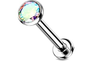 Stachelkleid Labret Piercing Titan Zirkonia Silber Push-In Ohne Gewinde Knorpel Helix Tragus Ohrstecker Tragus Lippe Universalpiercing Kugel Flach