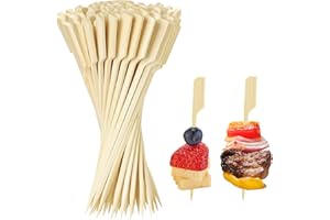 BOULESENM 100Pcs Brochettes en Bambou de 9 cm,Bambou de Cocktail Brochettes pour Apéritif, Pique brochetté Bois Verres à Cocktail et Bonbons Bâtonnets de Bois pour Cocktails,Fruits et Sandwichs