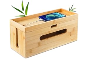 Otoomenz Bamboo Cable Management Box, Cable Tidy Box Wood Cable Management Organiser Box for Cables/Power adapters, Cable Storage Box Suitable for Organising Home and Office (1 Pack)