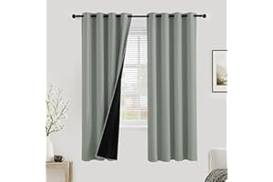 PONY DANCE 100% Blackout Curtains for Bedroom - Thermal Full Blackout Eyelet Curtains & Drapes Heat and Light Blocking Panels for Living Room with Black Liner 2 Pcs, 46 x 72 Inch, Sage Green