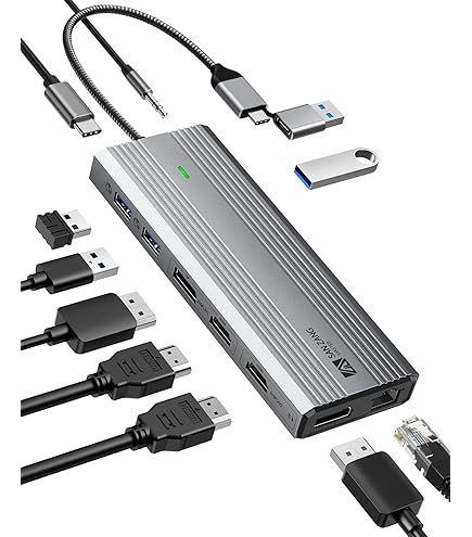 PHIXERO Displaylink Dock - Base De Carga 12 En 1 USB C Para Ac 1/2, Con 2 HDI Y 1 VGA, 3 USB