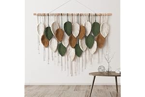 Weldomcor Macrame Wall Hanging Large Tapestry Woven Wall Hanging Boho Macrame Leaf Wall Decoration Feather Chic Woven Art for Bedroom Living Room Decoration(A)