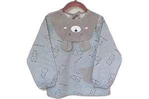BIDABOUM® Bavoir - Tablier pour bebe et enfant à manches longues. Pour peinture, cuisine, maternelle, école, cantine, dme. Serviette bébé en tissu coton - Imperméable, Ecologique et sans plastique.