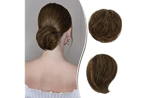 RUWISS Fino Moños Postizos, Largo Adelgazamiento Recto Tousled Updo Bun Real Pelo Humano, Elegante Piezas de Pelo, Scrunchie Extensión para Mujeres Niñas 25g