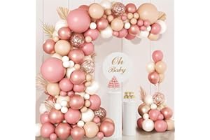 LUOBITO Pink Balloon Arch Kit, 133pcs Blush Pink Rose Gold Balloon Garland, Pastel Pink Nude Beige White Latex Balloons for Boho Baby Shower Wedding Birthday Party Decorations