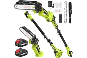 Supstable 2-in-1 Cordless Pole Saw, Mini Chainsaw & Cordless Pole Chainsaw 6 Inch with 2 * 4.0Ah Battery, Retractable Extension Rod Up to 15 Feet for Tree Trimming