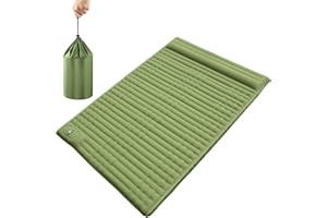 LINENIX Matelas Autogonflant,Matelas Camping,Matelas Gonflable 1 Place,12cm D'épaisseur,Matelas Trekking,Matelas Randonnée Ultra Léger,Portable avec Oreiller Int égré et Pompe à Pied,Camping (Vert 2 Place)