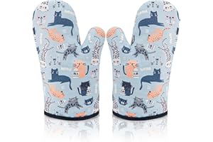 AYADA Ofenhandschuhe Katze, Topfhandschuhe Baumwolle, Topflappen Handschuh Waschbar Backhandschuhe Backofen Handschuhe Kochhandschuhe Backofenhandschuhe Küchenhandschuhe Oven Gloves Oven Mitts 2er Set