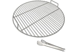 huanniu-304 Stainless Steel Round Grill Grate with Handles, 44.5 cm Diameter for 47 cm /18.5 Inch Charcoal Kettle Grill, e.g. Weber - Portable Barbecue Accessory with Grillclip