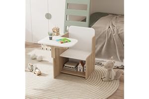 Menaka Kids Desk and Chairs Set Wooden with Storage Bin for Activities Playing Reading Painting, Children Table Stool Furniture Homeschooling Kindergarten for Boy Girls Arts & Crafts (Walnut)